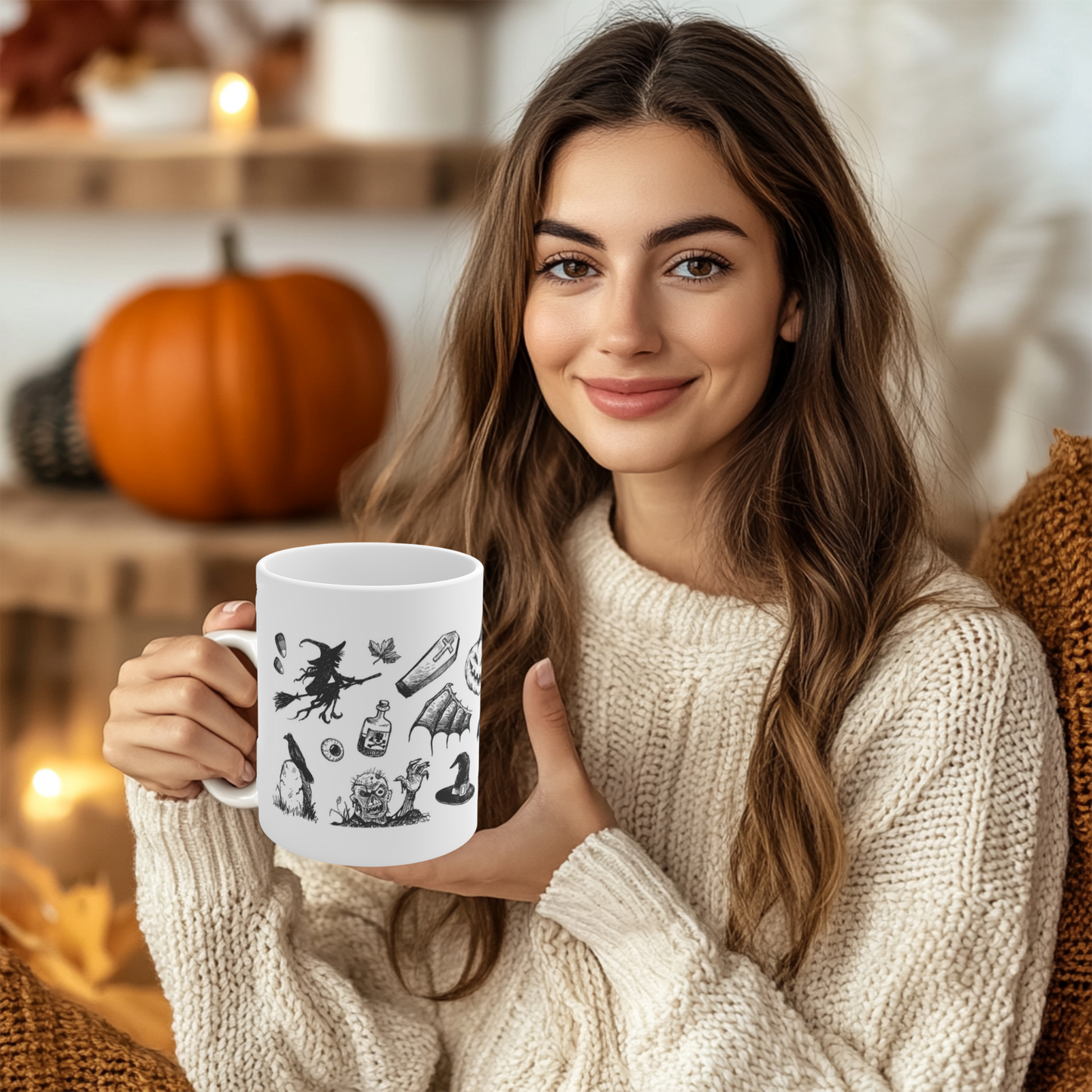 Halloween Ceramic Mug, Spooky Gift, Ghosts & Ghouls, 11oz 15oz, Fall Decor, Unique Halloween Mug
