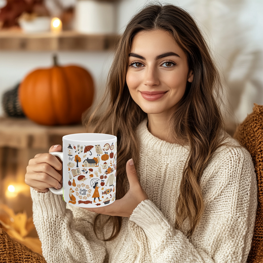 Cozy Autumn Ceramic Mug, Fall Coffee Cup, Pumpkin Spice Gift, Seasonal Kitchen Decor, Cute Fox Design, Perfect For Fall Celebrations
