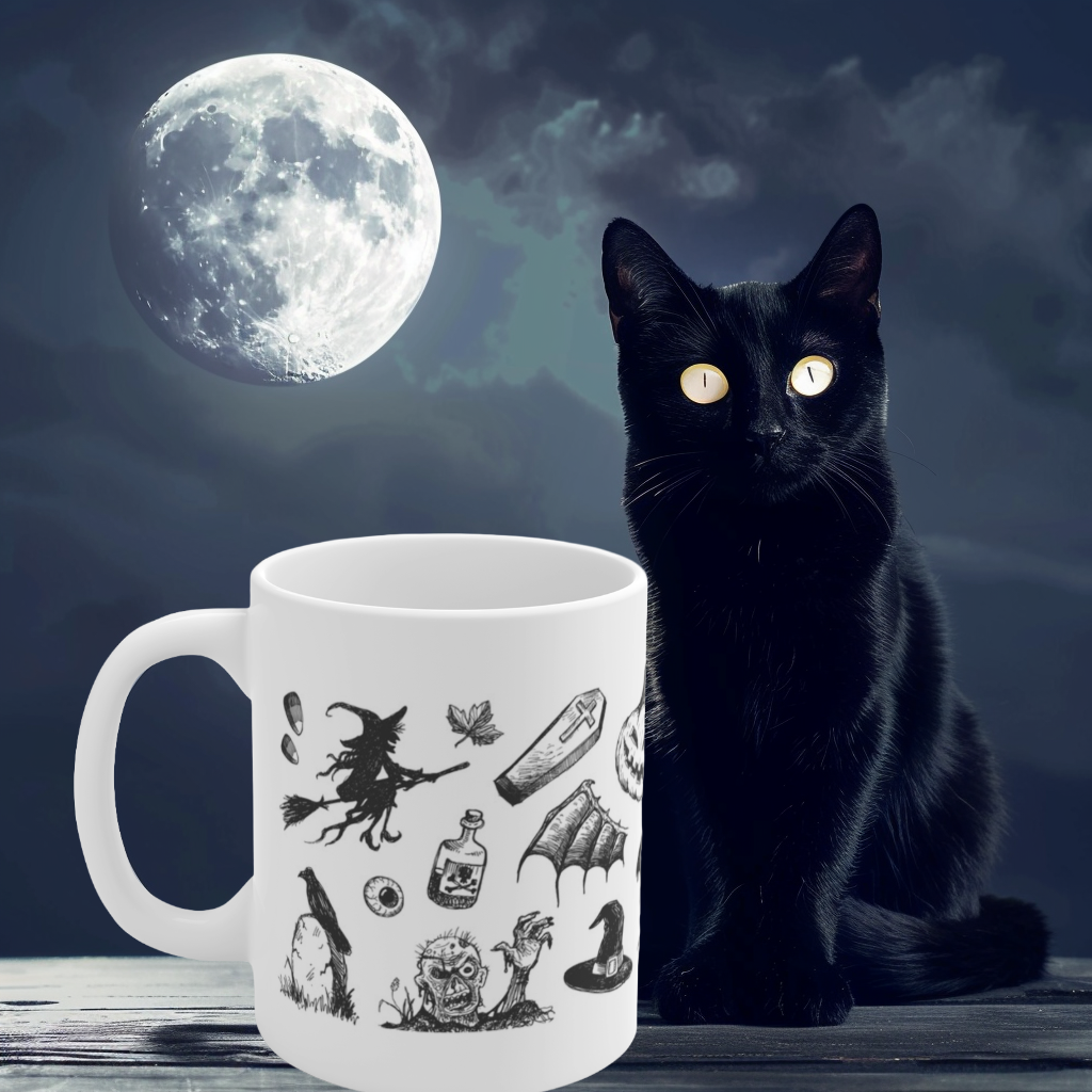 Spooktacular Halloween Mug with Haunted House, Ghosts, and Ghouls Design, Perfect for Coffee Lovers, Halloween Décor, Scary Movie Nights