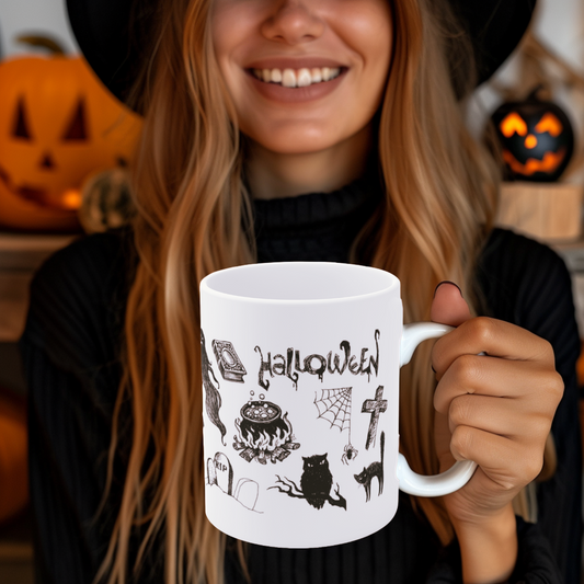 Spooktacular Halloween Mug with Haunted House, Ghosts, and Ghouls Design, Perfect for Coffee Lovers, Halloween Décor, Scary Movie Nights