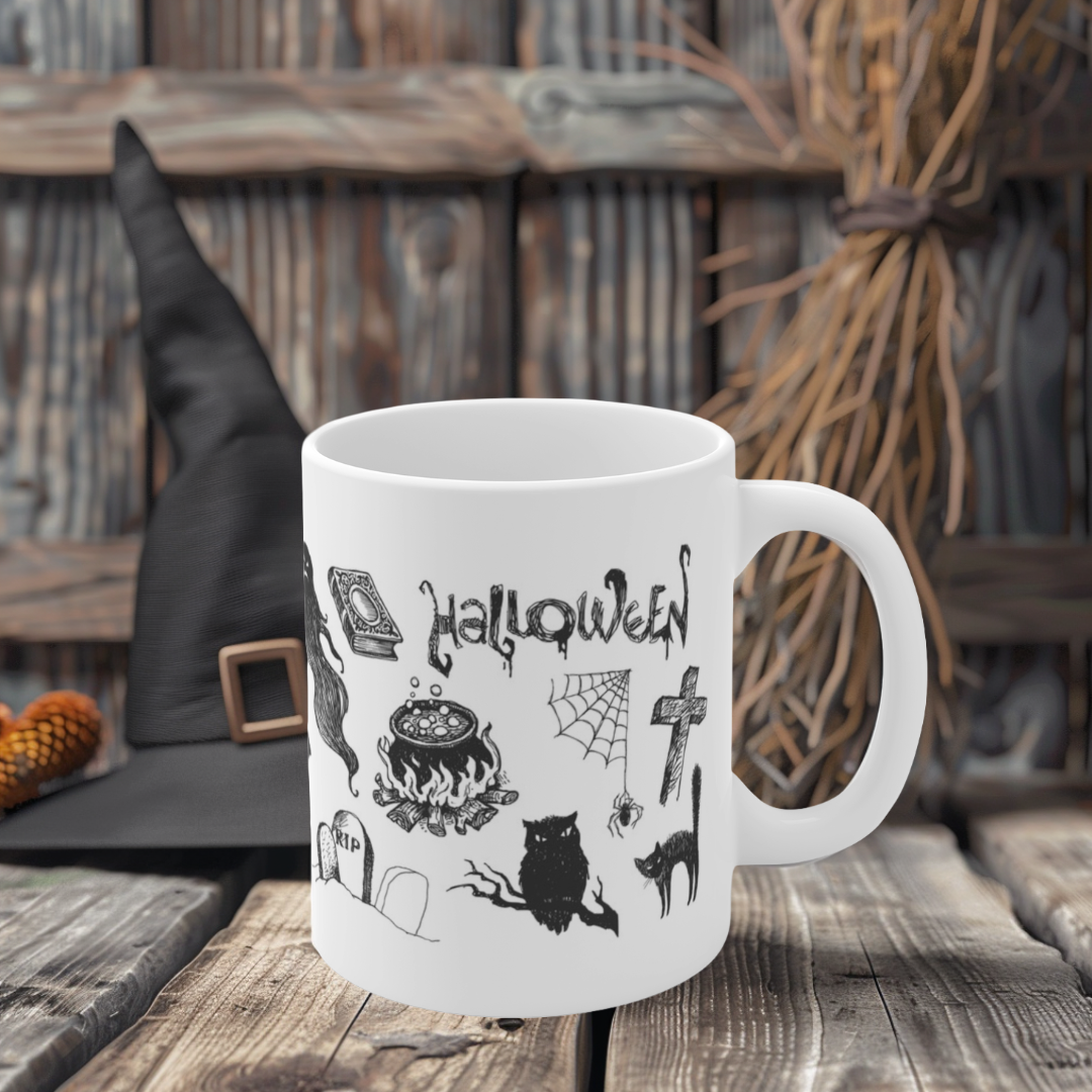 Spooktacular Halloween Mug with Haunted House, Ghosts, and Ghouls Design, Perfect for Coffee Lovers, Halloween Décor, Scary Movie Nights