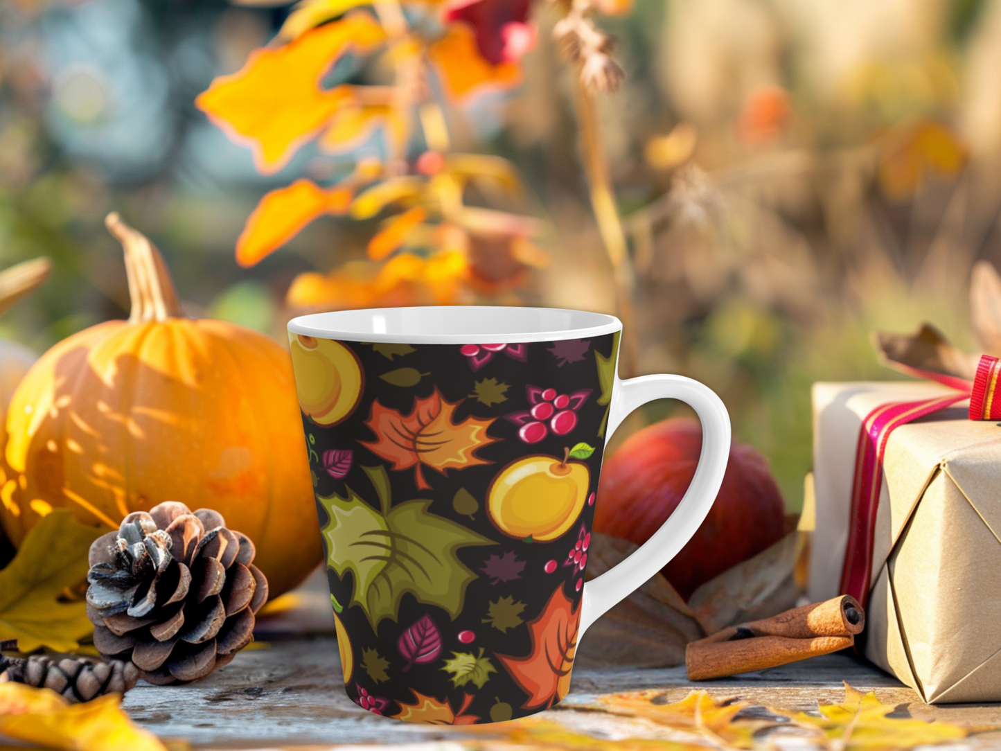 Autumn Harvest Latte Mug (12 oz) | Pumpkin Coffee Cup | Cozy Fall Drinkware Gift | Thanksgiving & Halloween Mug | Jazz N’ Coffee Puzzles