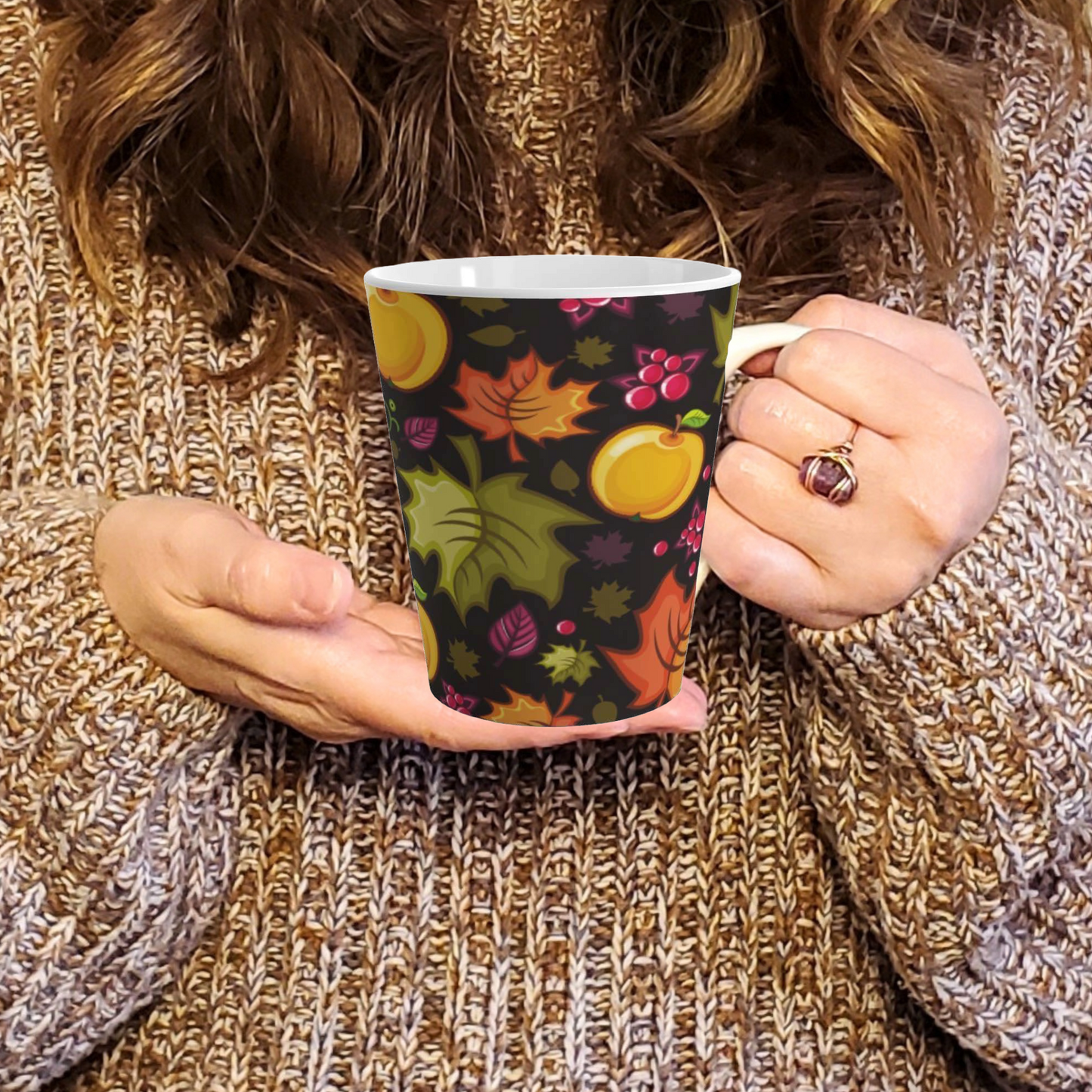 Autumn Harvest Latte Mug (12 oz) | Pumpkin Coffee Cup | Cozy Fall Drinkware Gift | Thanksgiving & Halloween Mug | Jazz N’ Coffee Puzzles