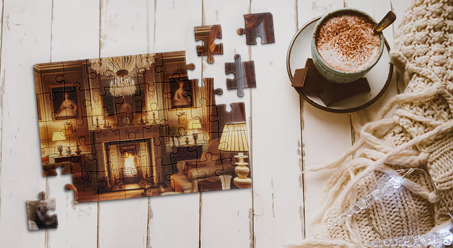 Victorian Elegance Puzzle – Cozy Victorian Living Room with Fireplace, Perfect Fall & Winter Gift