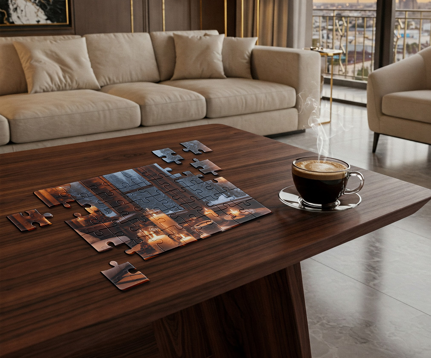 Winter Cabin Glow Puzzle – Cozy Rustic Cabin, Candlelight & Snowy Night, Perfect Winter & Holiday Gift