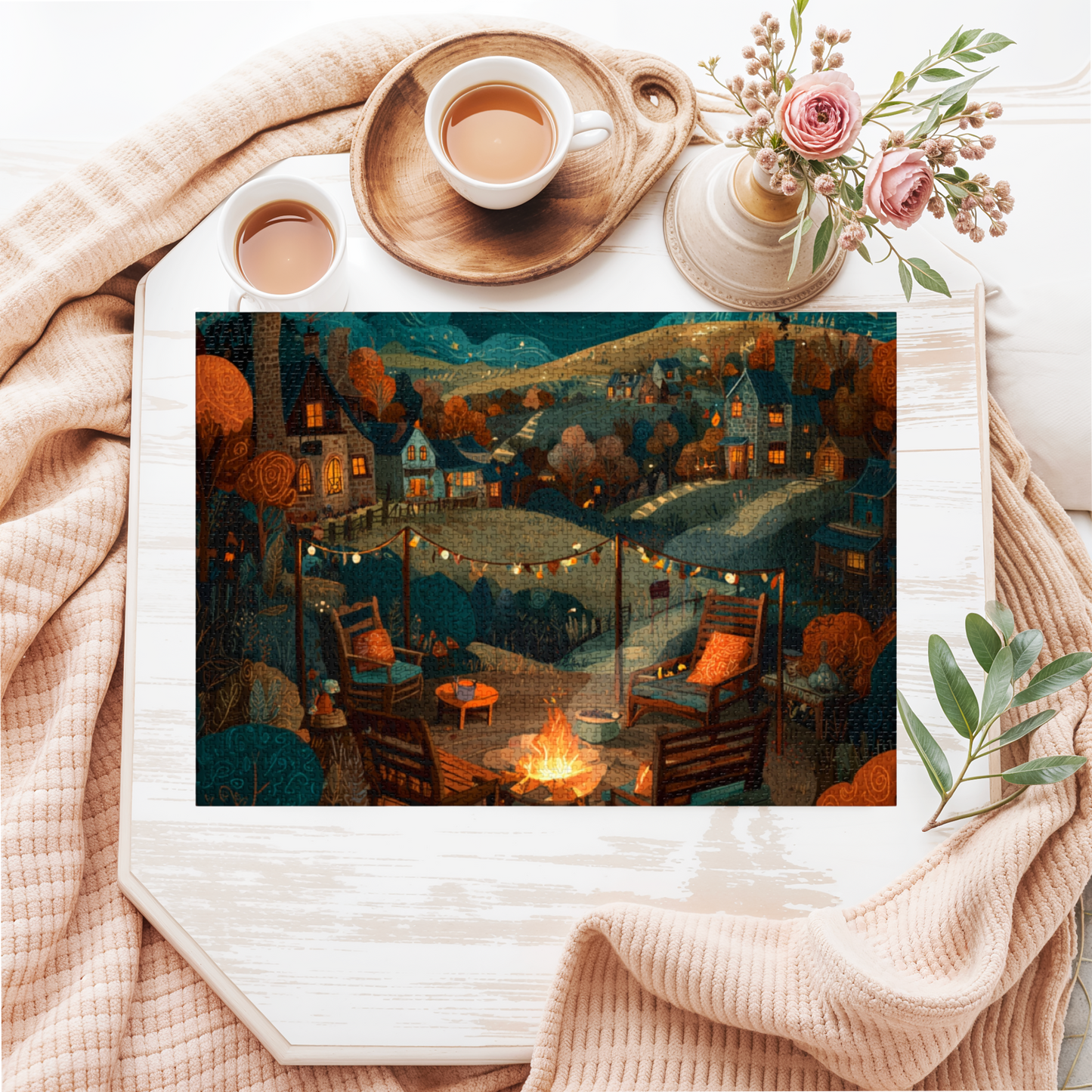 Cozy Campfire Jigsaw Puzzle with Tin, Puzzle for Relaxation, Family Game Night, Gift for Friends, Indoor Activity, Home Décor
