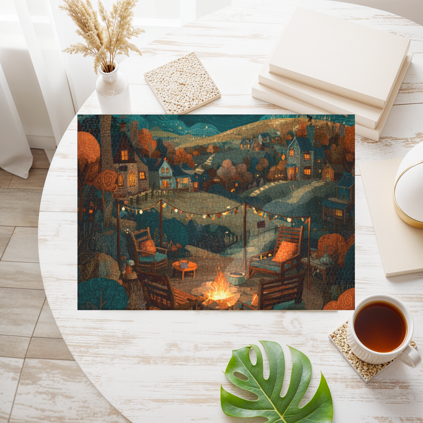 Cozy Campfire Jigsaw Puzzle with Tin, Puzzle for Relaxation, Family Game Night, Gift for Friends, Indoor Activity, Home Décor