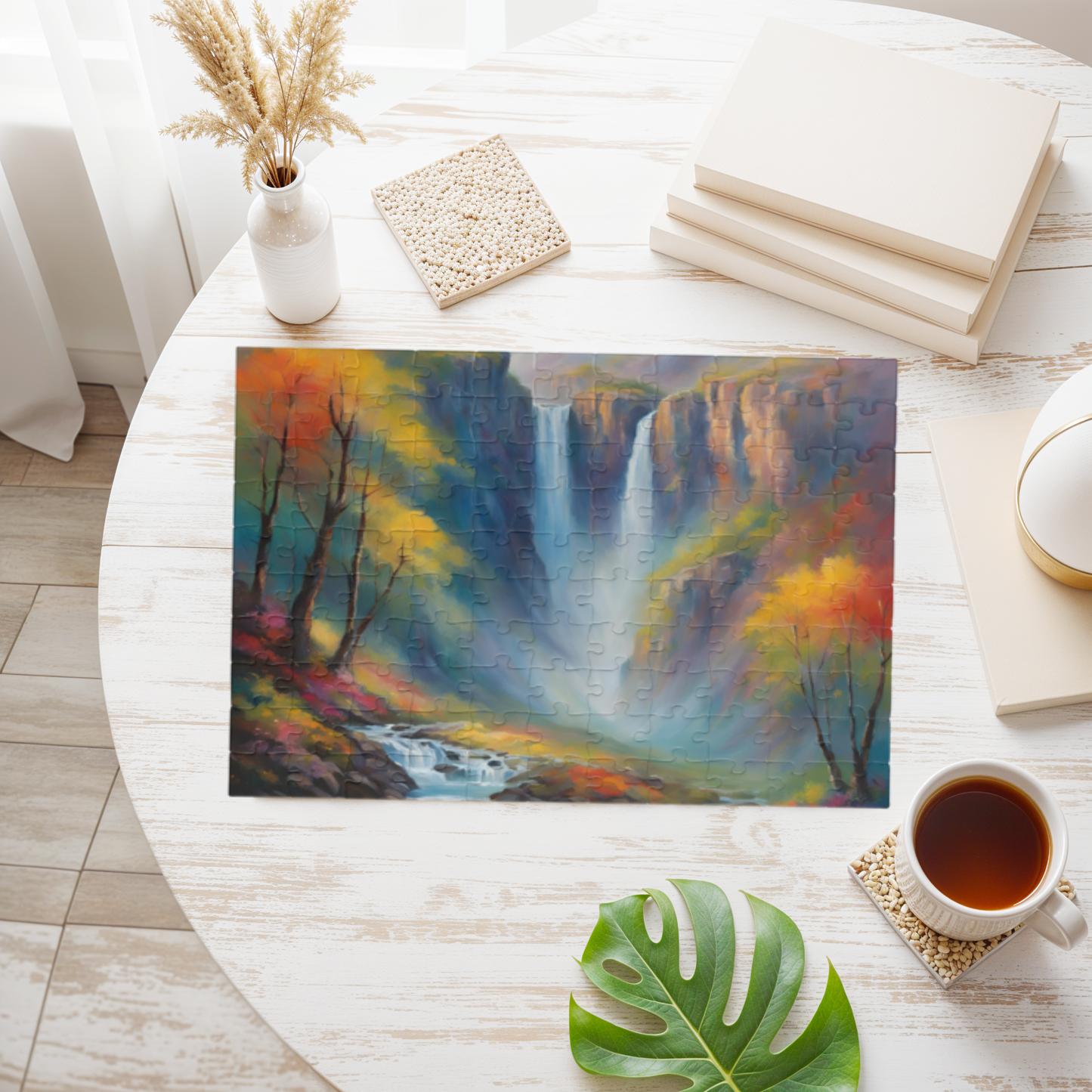 Autumn Falls: Waterfall in the Woods Puzzle | Serene Nature Jigsaw | Cozy Fall Activity Gift | Jazz N’ Coffee Puzzles