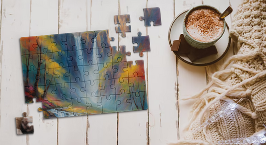Autumn Falls: Waterfall in the Woods Puzzle | Serene Nature Jigsaw | Cozy Fall Activity Gift | Jazz N’ Coffee Puzzles
