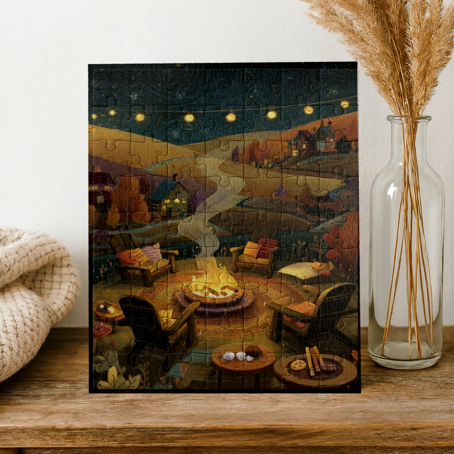 Cozy Countryside Evening Puzzle – Rustic Campfire Scene, Perfect Gift for Puzzle Lovers