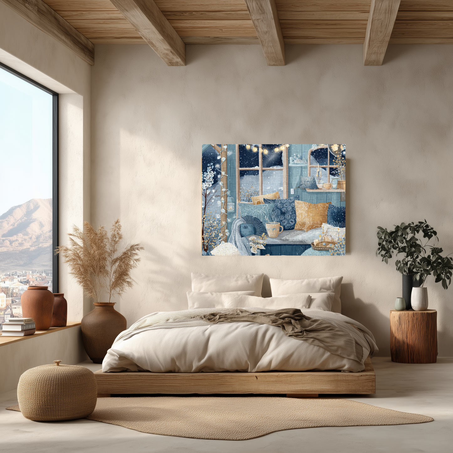 Snowy Hygge Evening by the Window | Cozy Winter Jigsaw Puzzle | Warm Lights, Candles & Cocoa | Relaxing Night-In Puzzle