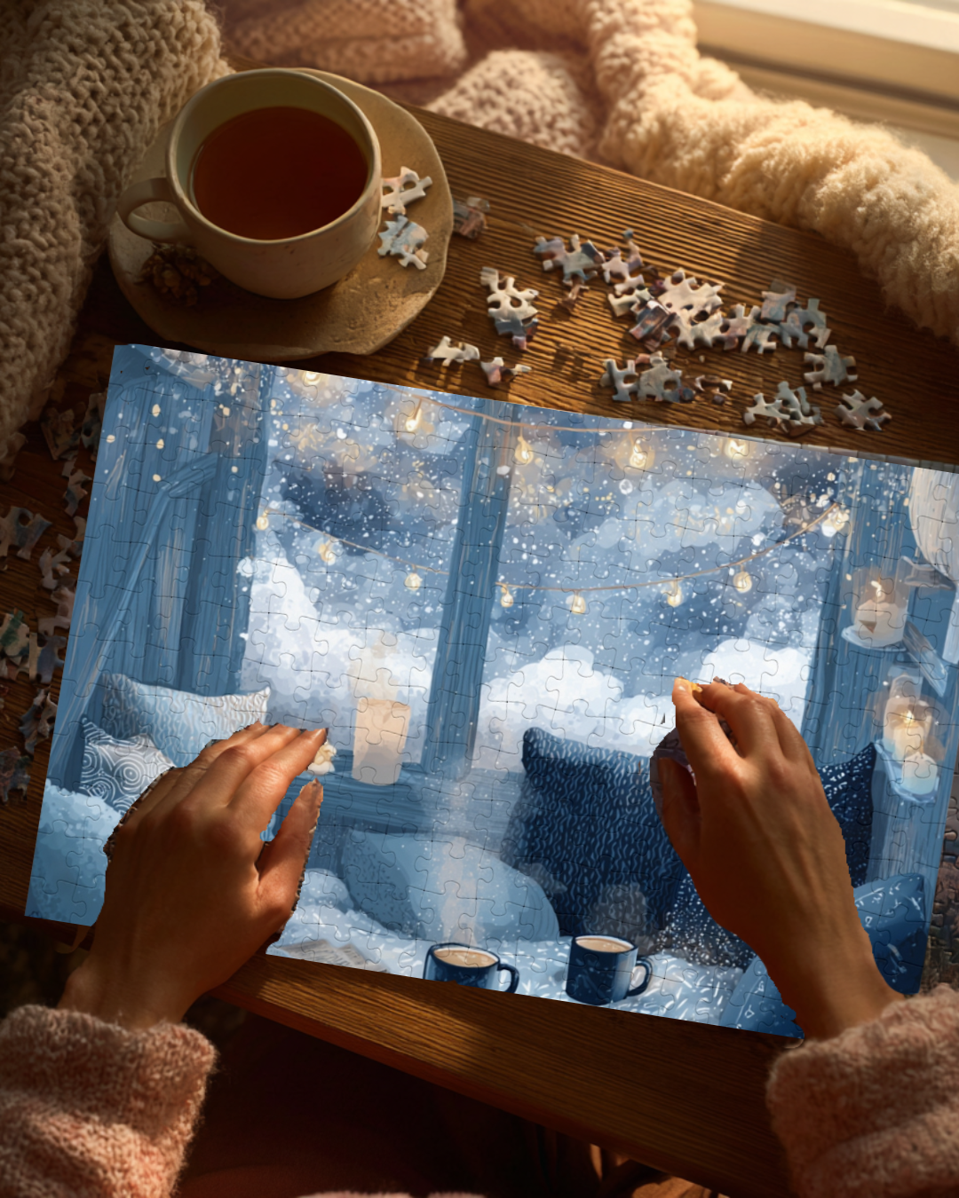 Snowy Window Glow Cozy Winter Night Hygge Jigsaw for Relaxing Evenings & Holiday Gifts