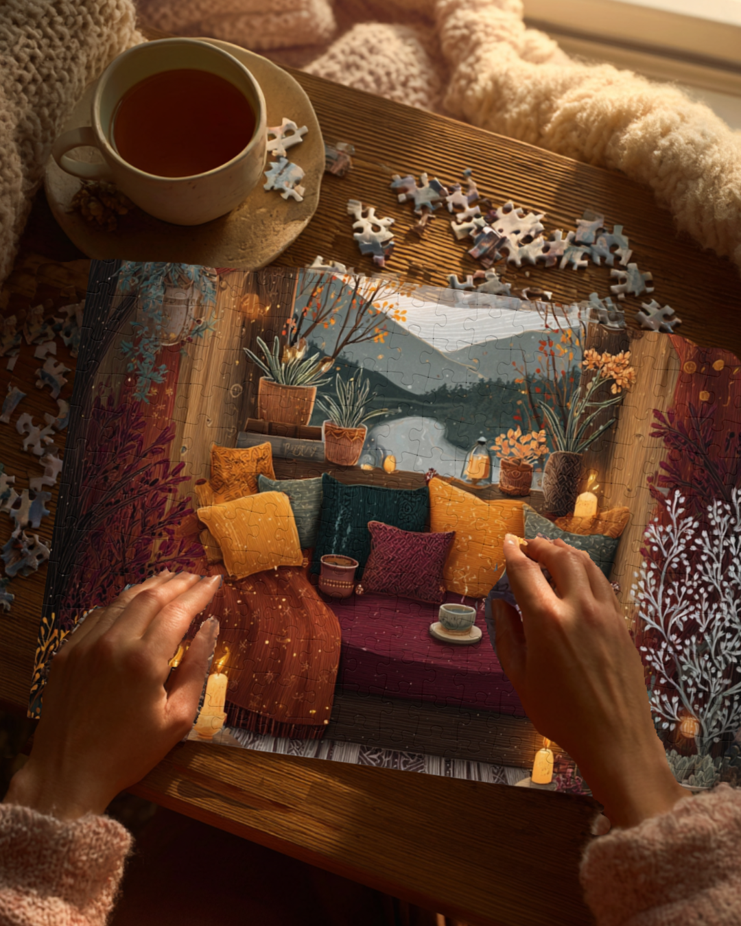 The Autumn Hygge Collection, Autumn Mountain Whispers Puzzle, Cozy Whimsical Autumn Living Room Jigsaw, 110 to 1014 Pieces, Fall Decor Gift