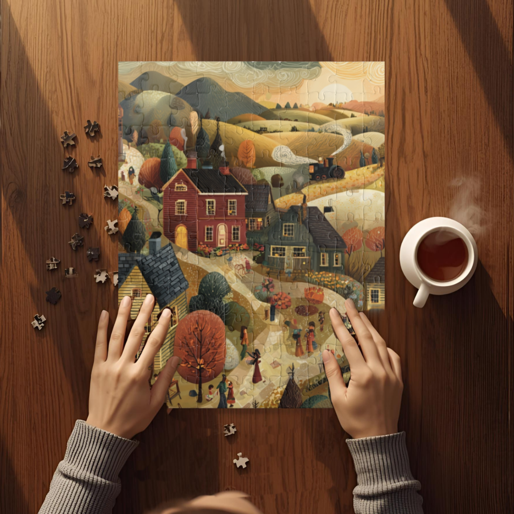 Autumnbrook Hollow Village Puzzle – Cozy Fall Family Fun, Seasonal Gift, Indoor Activity | 110–1014 Pieces