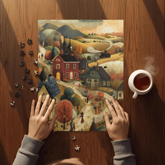 Autumnbrook Hollow Village Puzzle – Cozy Fall Family Fun, Seasonal Gift, Indoor Activity | 110–1014 Pieces