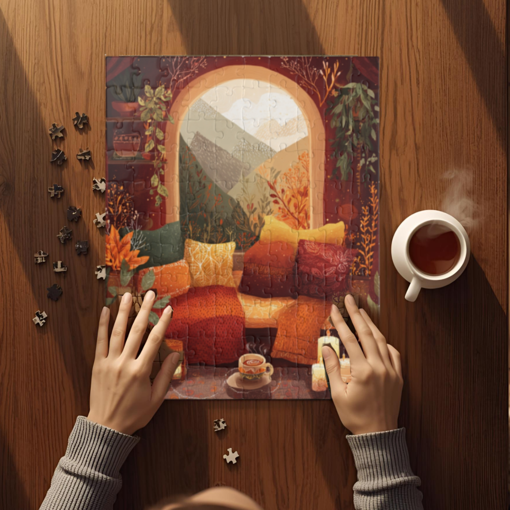 The Autumn Hygge Collection, Autumn Mountain Whispers Puzzle, Cozy Whimsical Autumn Living Room Jigsaw, 110 to 1014 Pieces, Fall Decor Gift