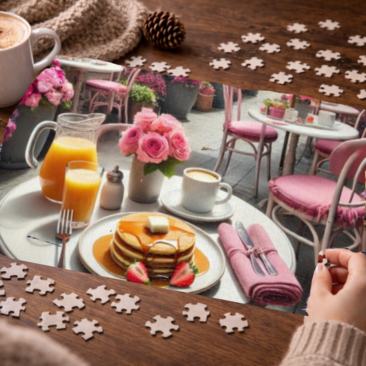 Blooming Café Bliss: Pancakes In Paradise- Jigsaw Puzzle