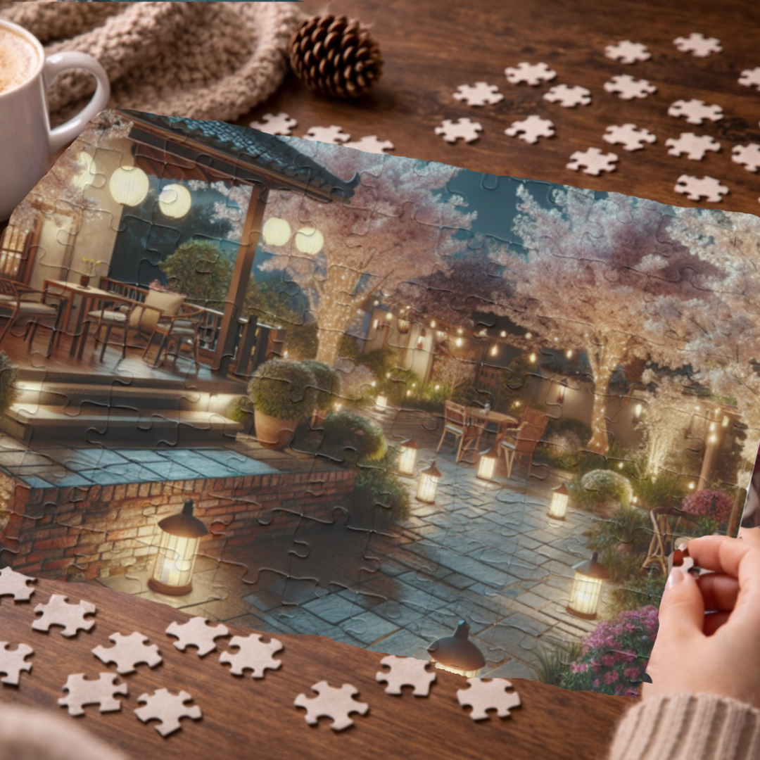 Midnight Blossom Porch-Cherry Blossom Jigsaw Puzzle