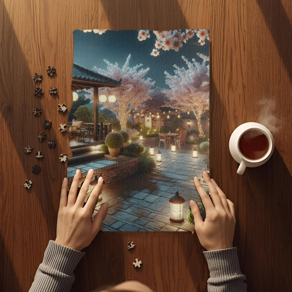 Midnight Blossom Porch-Cherry Blossom Jigsaw Puzzle