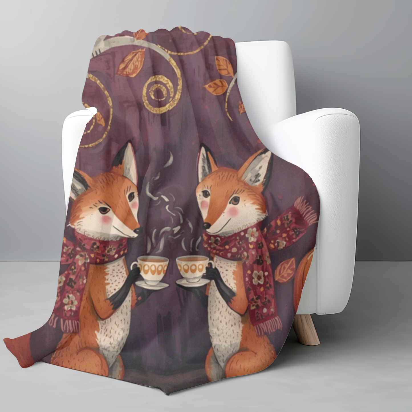Whimsical Fox Tea Party Sherpa Fleece Blanket | Cozy Woodland Throw | Soft Plush Blanket Gift | Cute Animal Blanket