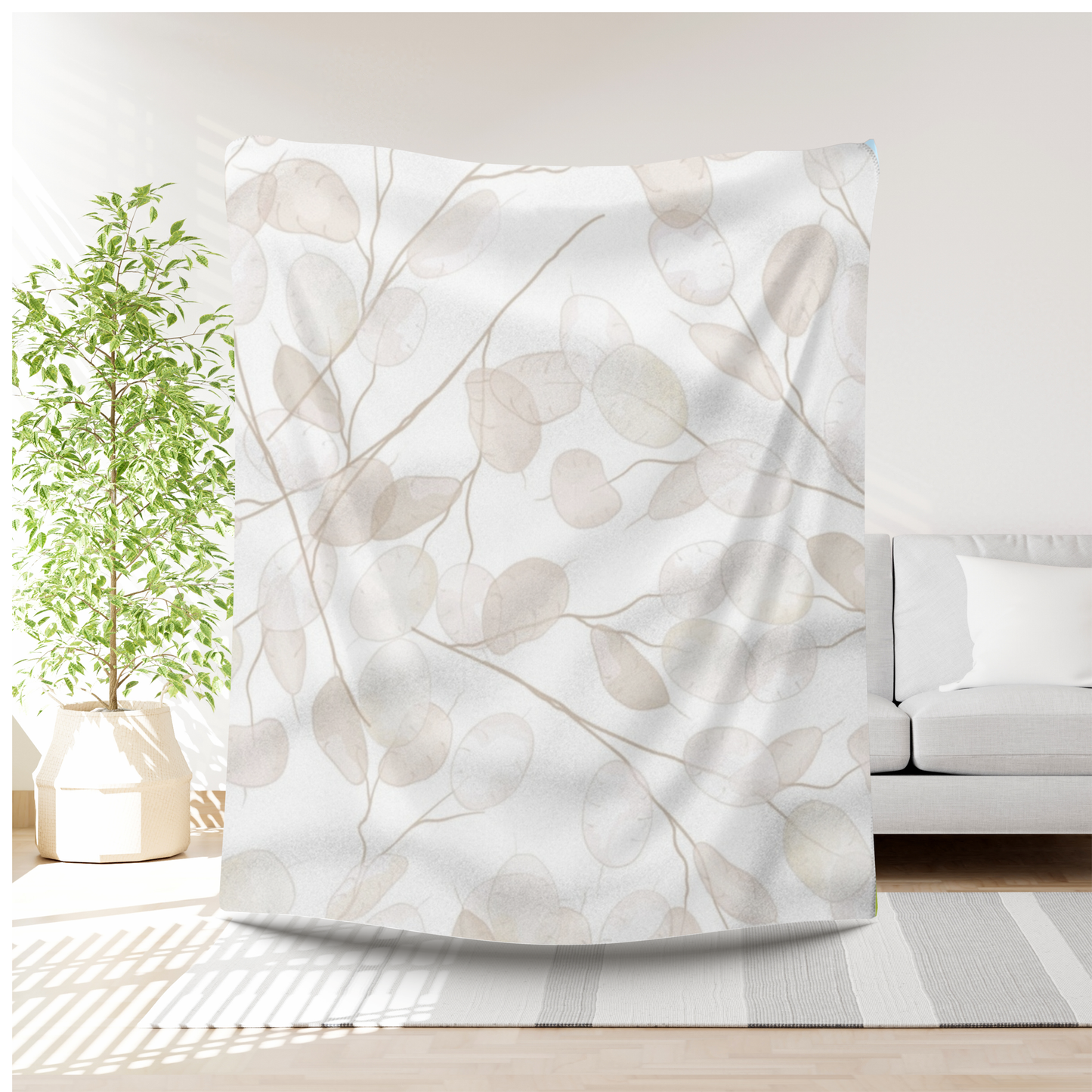 Cream & Beige Subtle Leaves Sherpa Fleece Blanket | Cozy Fall Throw | Neutral Home Decor | Soft Plush Blanket Gift | Warm Autumn Blanket