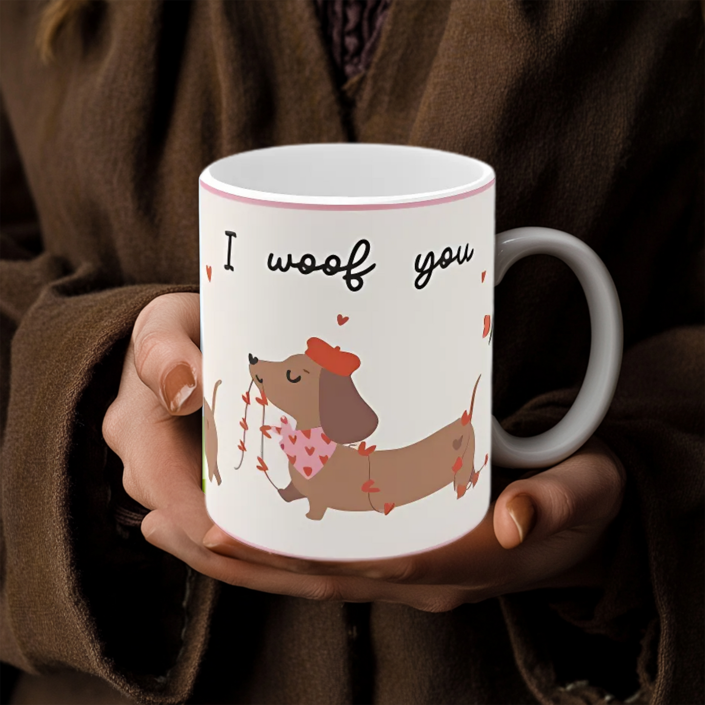 Cute Dachshund Mug, I Woof You Sausage Dog Coffee Cup, Funny Wiener Dog Lover Gift, Dog Mom Mug, 11oz and 15oz