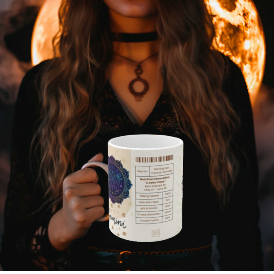 Gemini Nutrition Facts Mug, Funny Astrology Gift, Zodiac Ceramic Mug 11oz & 15oz, Birthday Gift for Gemini, Astrology Lover Gift