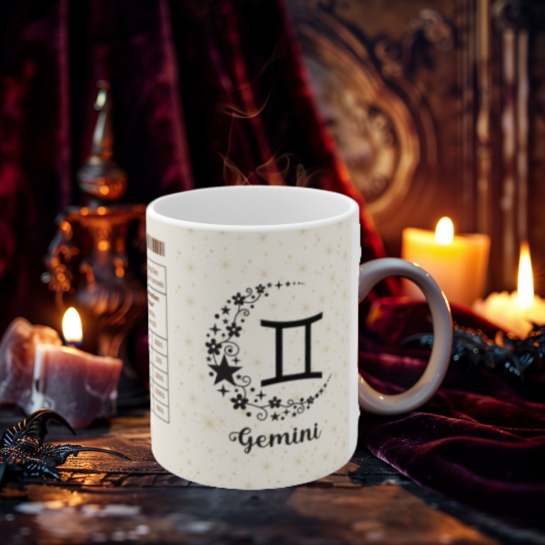 Gemini Nutrition Facts Mug, Funny Astrology Gift, Zodiac Ceramic Mug 11oz & 15oz, Birthday Gift for Gemini, Astrology Lover Gift