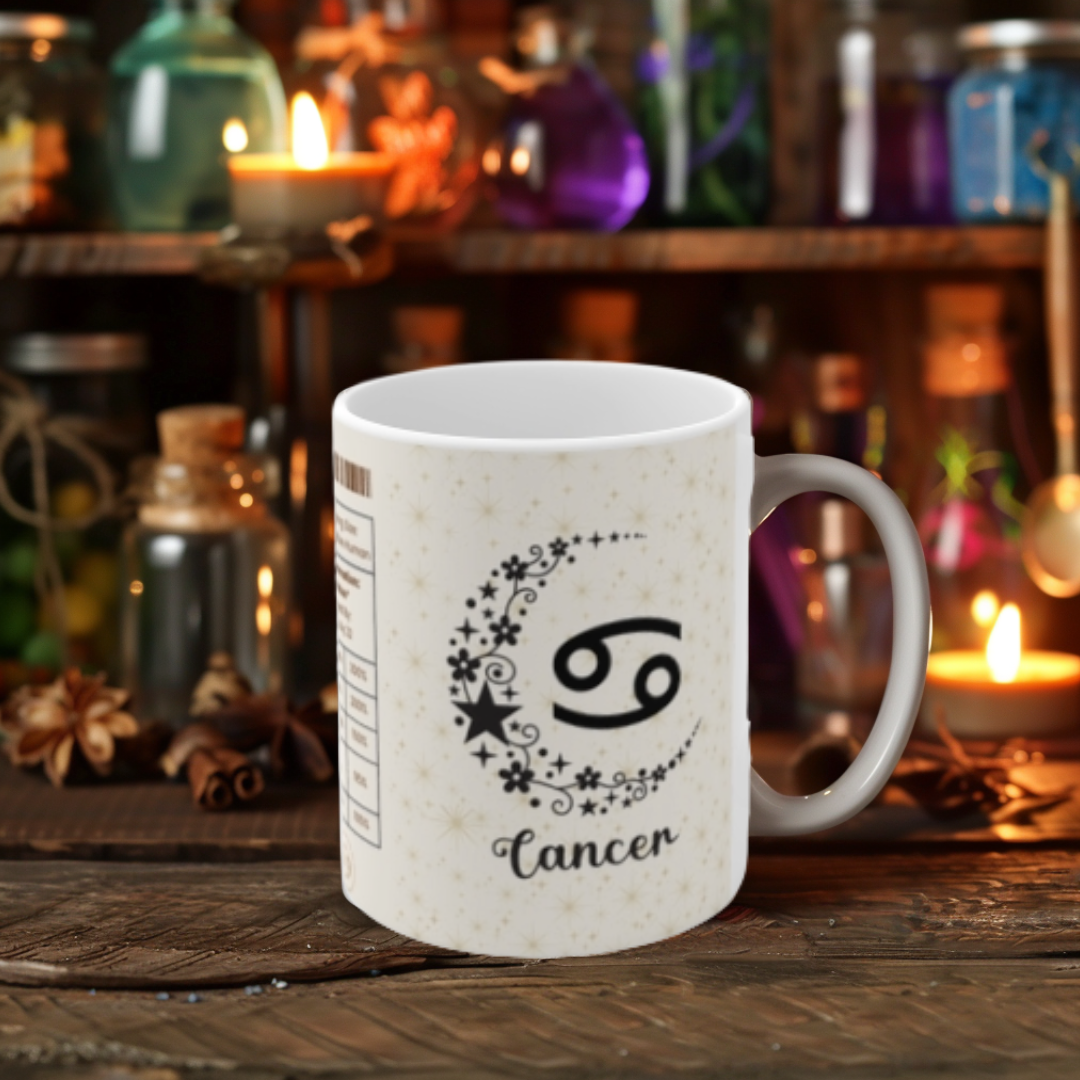 Cancer Nutrition Facts Mug, Funny Astrology Gift, Zodiac Ceramic Mug 11oz & 15oz, Birthday Gift for Cancer, Astrology Lover Gift
