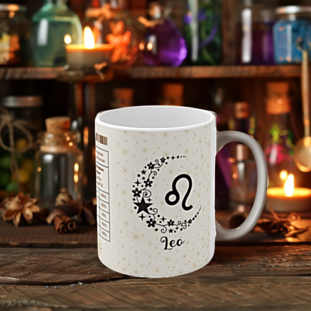Leo Nutrition Facts Mug, Funny Astrology Gift, Zodiac Ceramic Mug 11oz & 15oz, Birthday Gift for Leo, Astrology Lover Gift