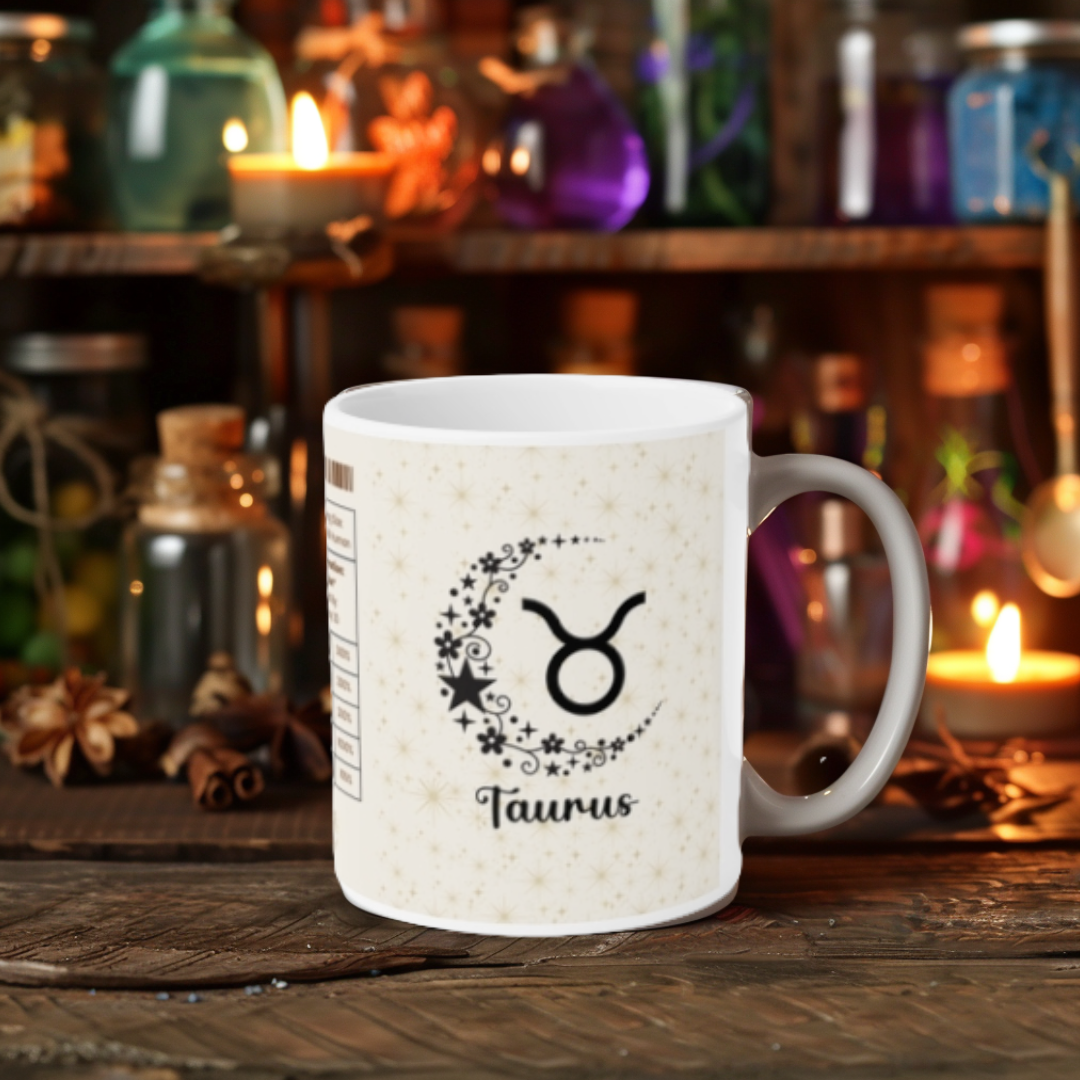 Taurus Nutrition Facts Mug, Funny Astrology Gift, Zodiac Ceramic Mug 11oz & 15oz, Birthday Gift for Taurus, Astrology Lover Gift