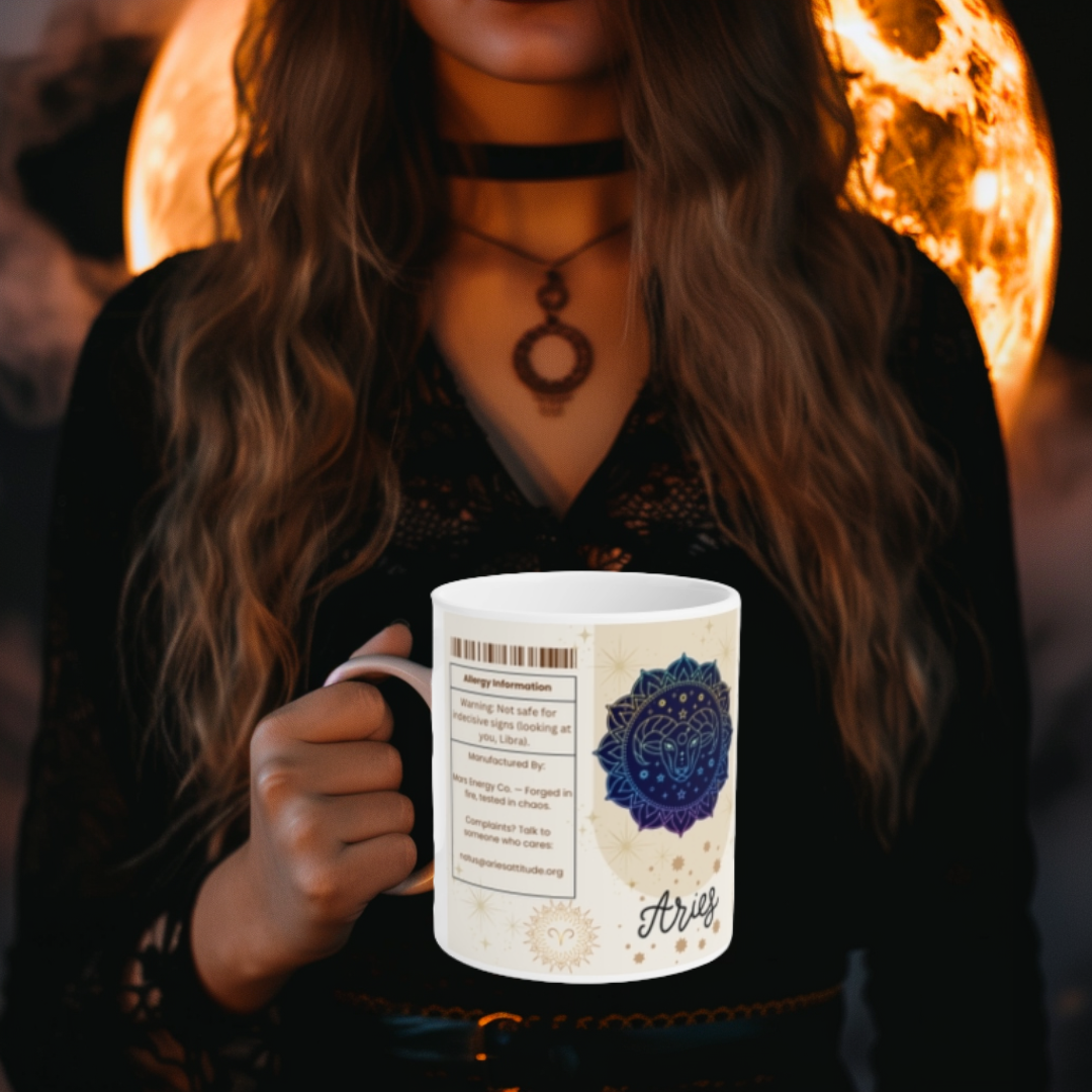 Aries Nutrition Facts Mug, Funny Astrology Gift for Aries Lovers, Horoscope Coffee Cup, Aries Birthday Gift, 11oz 15oz Mugs