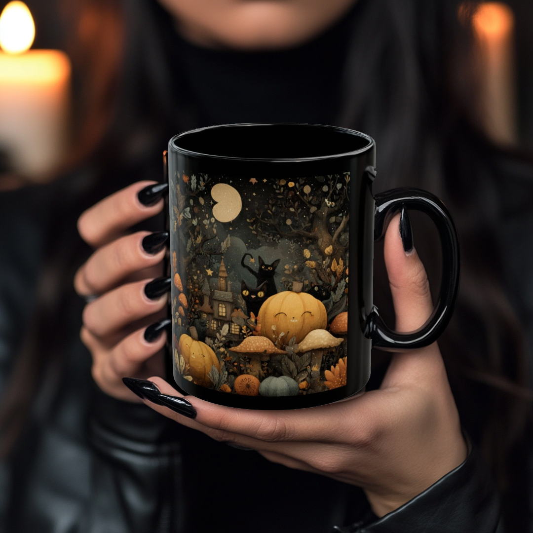 Whimsical Halloween Mug - Cozy Autumn Vibes, Perfect for Spooky Season, Cat Lover Gift, Fall Decor, Holiday Beverage Cup