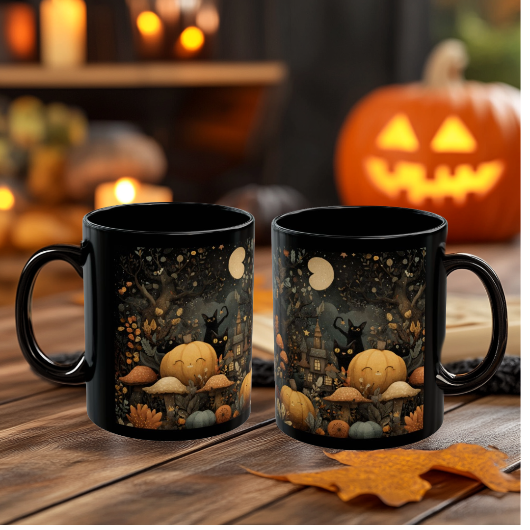 Whimsical Halloween Mug - Cozy Autumn Vibes, Perfect for Spooky Season, Cat Lover Gift, Fall Decor, Holiday Beverage Cup