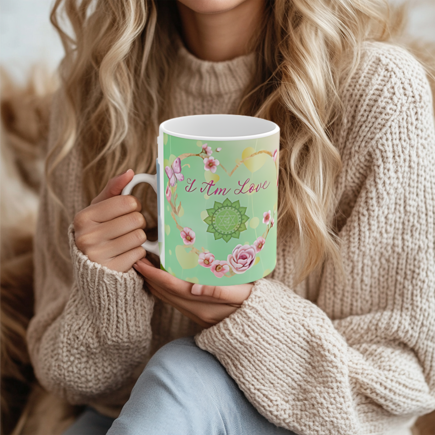 Heart Chakra Mug, Ethereal Chakra Mug Collection, Love & Compassion Coffee Mug with Heart Symbolism, Spiritual Gift, 11oz, 15oz Mug