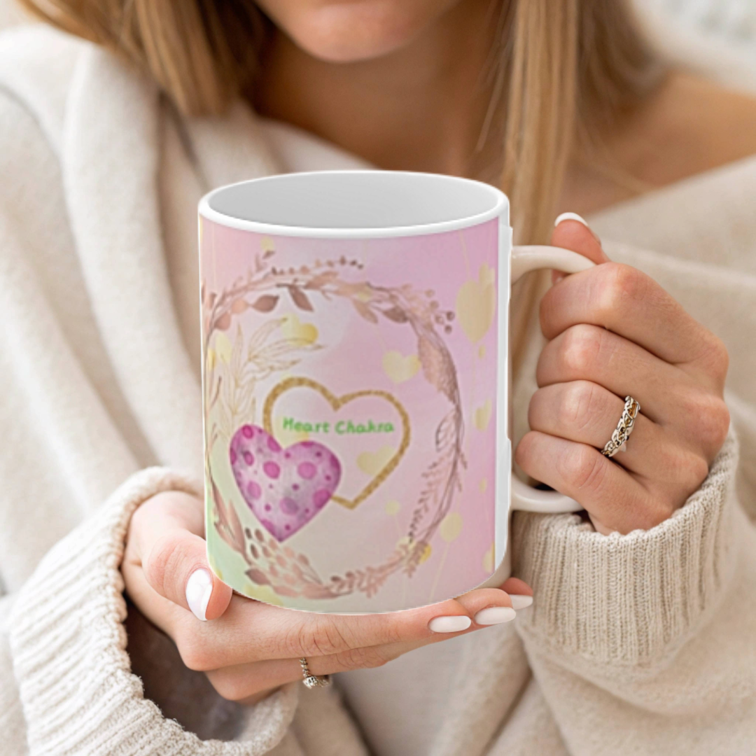 Heart Chakra Mug, Ethereal Chakra Mug Collection, Love & Compassion Coffee Mug with Heart Symbolism, Spiritual Gift, 11oz, 15oz Mug