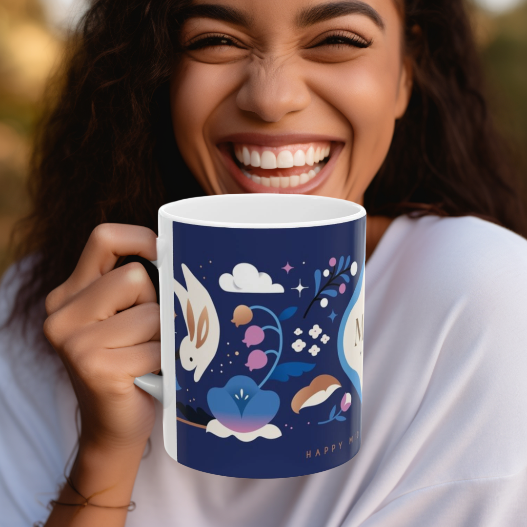 Mid-Autumn Festival Ceramic Mug,  Mid Autumn Festival Mug, Moon Rabbit Coffee Cup, Bunny Tea Mug, Asian Holiday Gift, 11oz & 15oz Mug