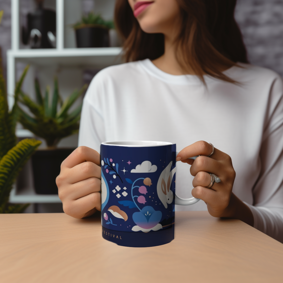 Mid-Autumn Festival Ceramic Mug,  Mid Autumn Festival Mug, Moon Rabbit Coffee Cup, Bunny Tea Mug, Asian Holiday Gift, 11oz & 15oz Mug
