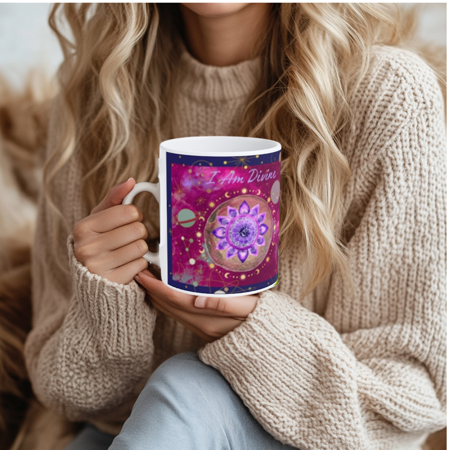 Crown Chakra Mug, Ethereal Chakra Mug Collection, 7th Chakra, Spiritual Mug, I Am Divine,  OM Mug, 11oz, 15oz Mug, Meditation Gift