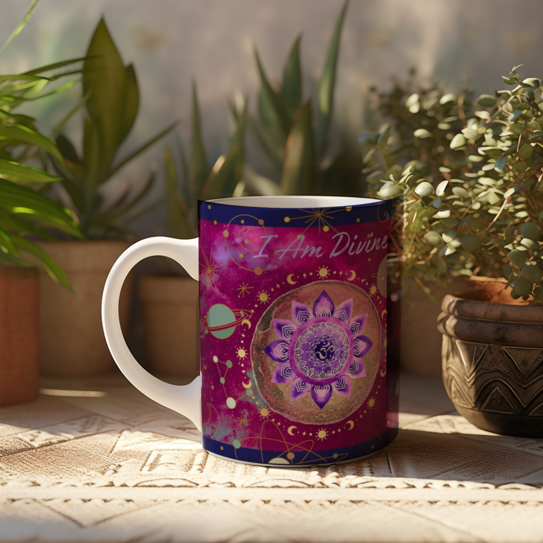 Crown Chakra Mug, Ethereal Chakra Mug Collection, 7th Chakra, Spiritual Mug, I Am Divine,  OM Mug, 11oz, 15oz Mug, Meditation Gift