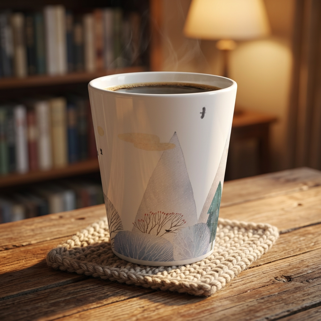 Whimsical Scenic Latte Mug with Mountains and Trees