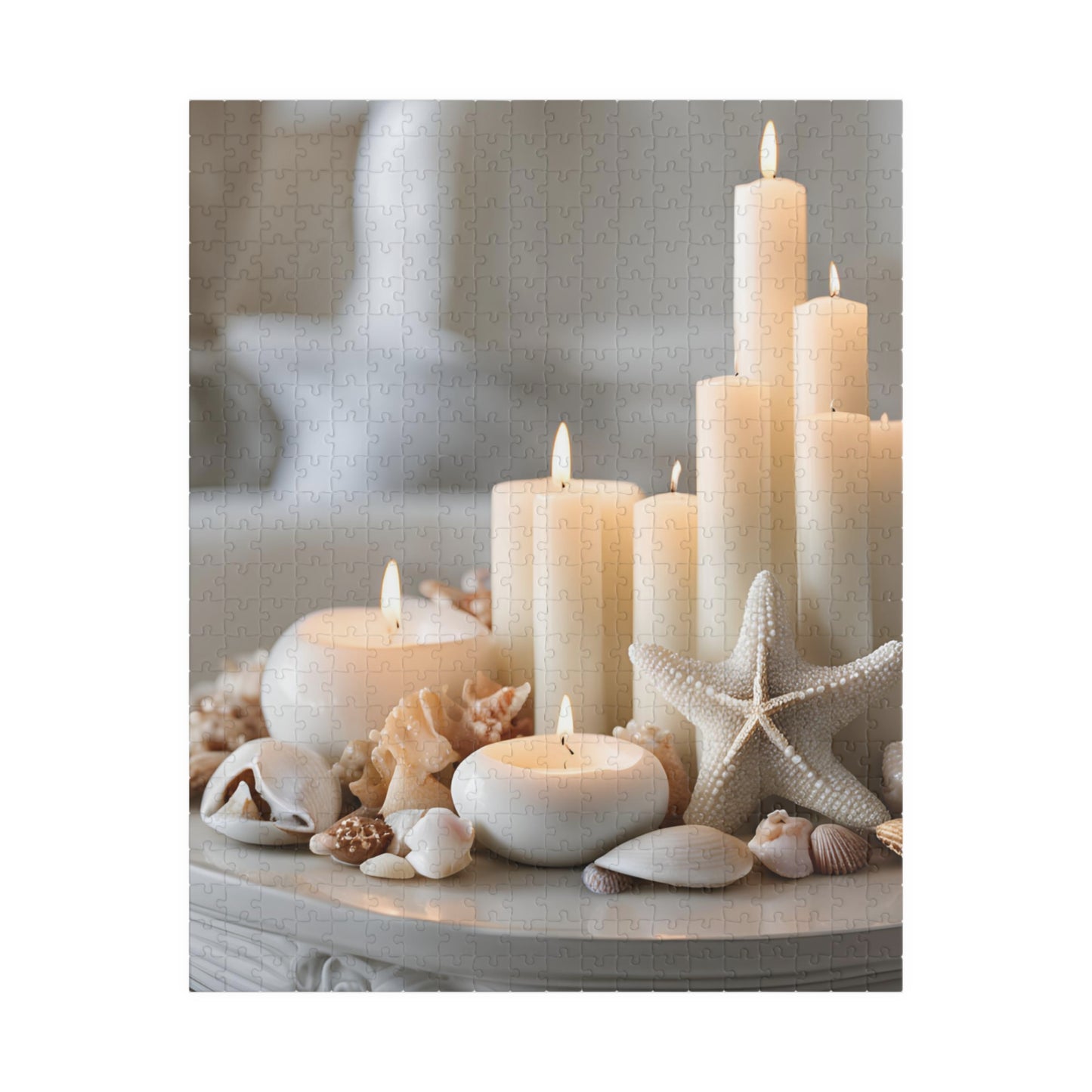 Coastal Elegance: Candles, Starfish & Seashells Puzzle, 110-1014 pieces, Relaxing Home Activity, Perfect Gift for Puzzle Lovers, Cozy Decor