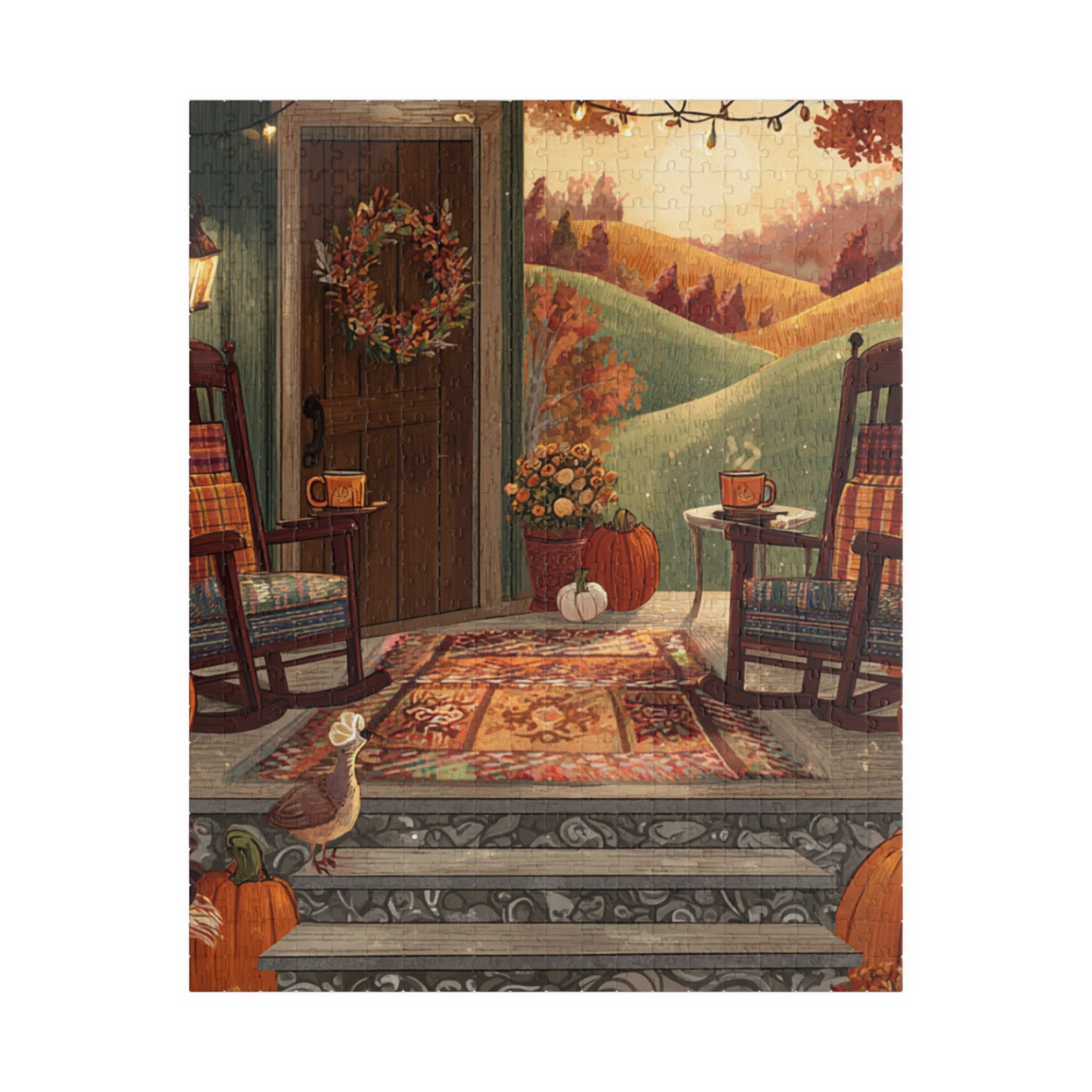 Country Home Autumn Porch Puzzle — Cozy Fall 110/252/520/1014-Piece Jigsaw