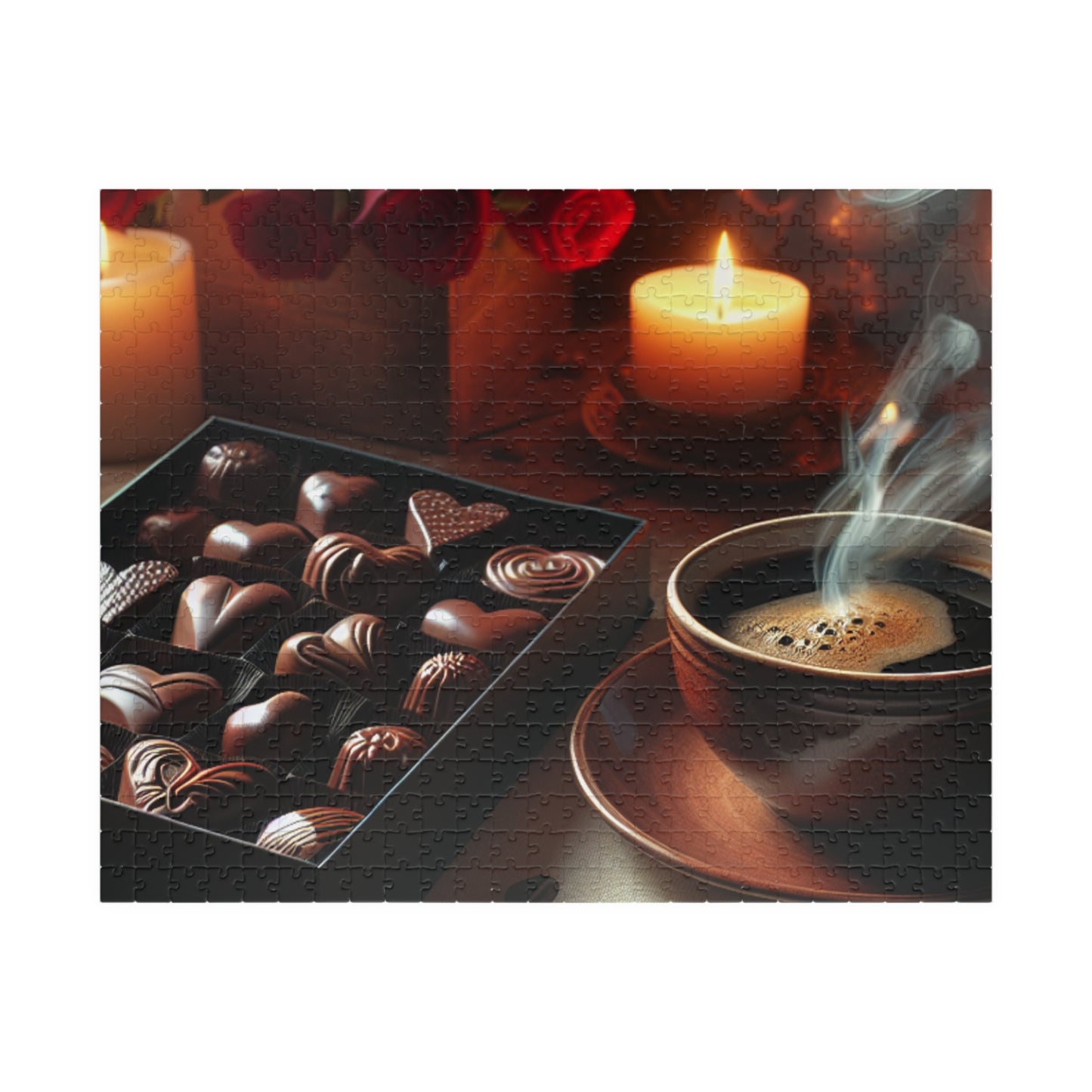 Valentine’s Indulgence Jigsaw Puzzle – Cozy Chocolate, Coffee & Candlelight Scene, Perfect Romantic Gift