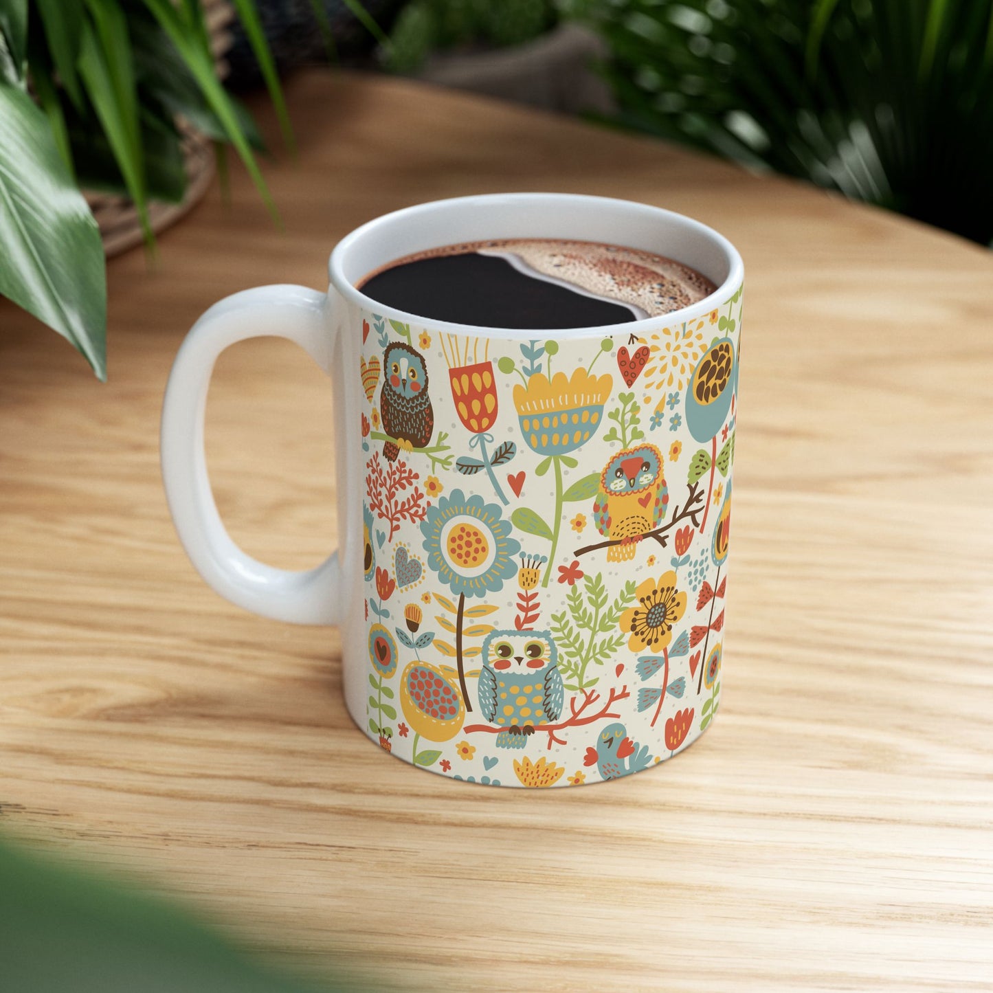Whimsical Owl Ceramic Mug, Vibrant and Cheerful Coffee Mug, 11oz & 15oz, Perfect Gift for Owl Lovers, Cute Tea Mug