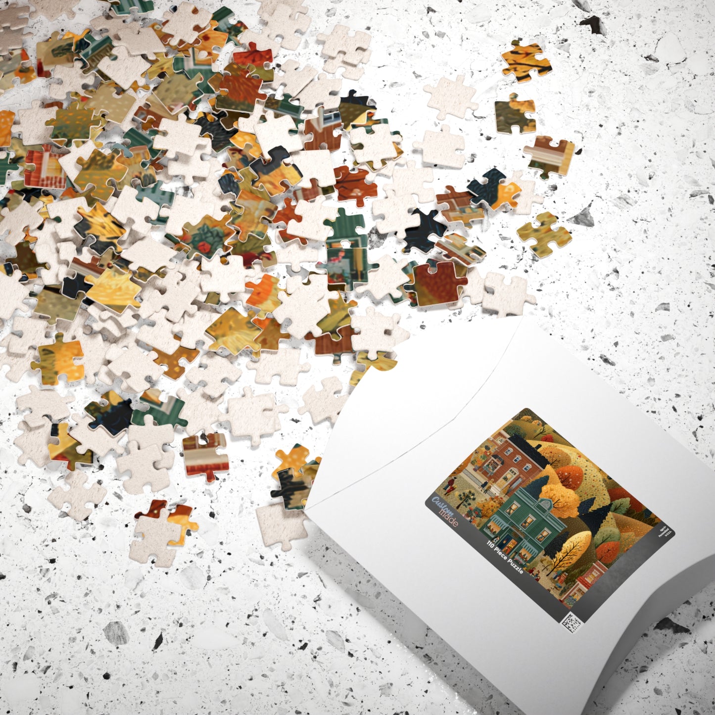 Whispering Pines Village Puzzle | Autumn Mountain Countryside Scene | Cozy Fall Jigsaw Gift | Jazz N’ Coffee Puzzles