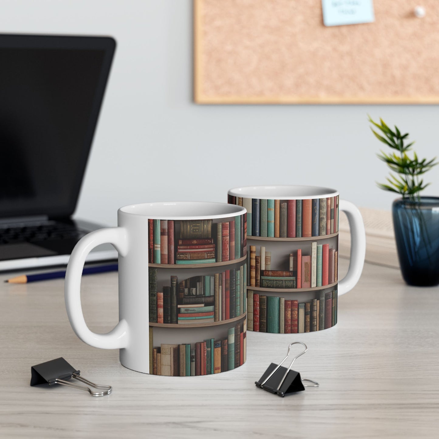 Bookshelf Ceramic Mug | Cozy Book Lover Gift | Reading Coffee and Tea Mug | Book Club Gift | Jazz N’ Coffee Puzzles