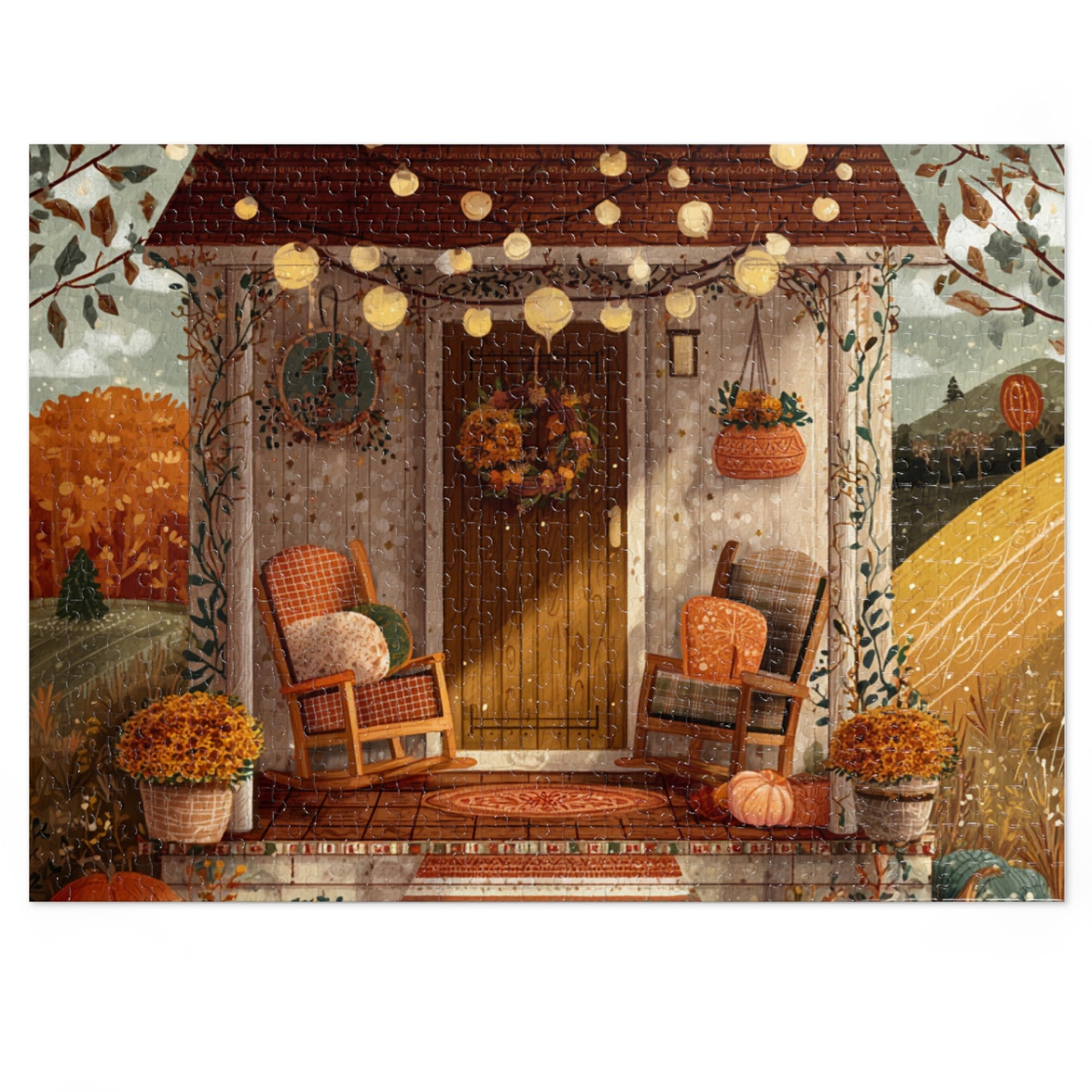 Pumpkin Hollow Porch Puzzle | Rustic Fall Countryside Scene | Cozy Autumn Jigsaw Gift | Jazz N’ Coffee Puzzles