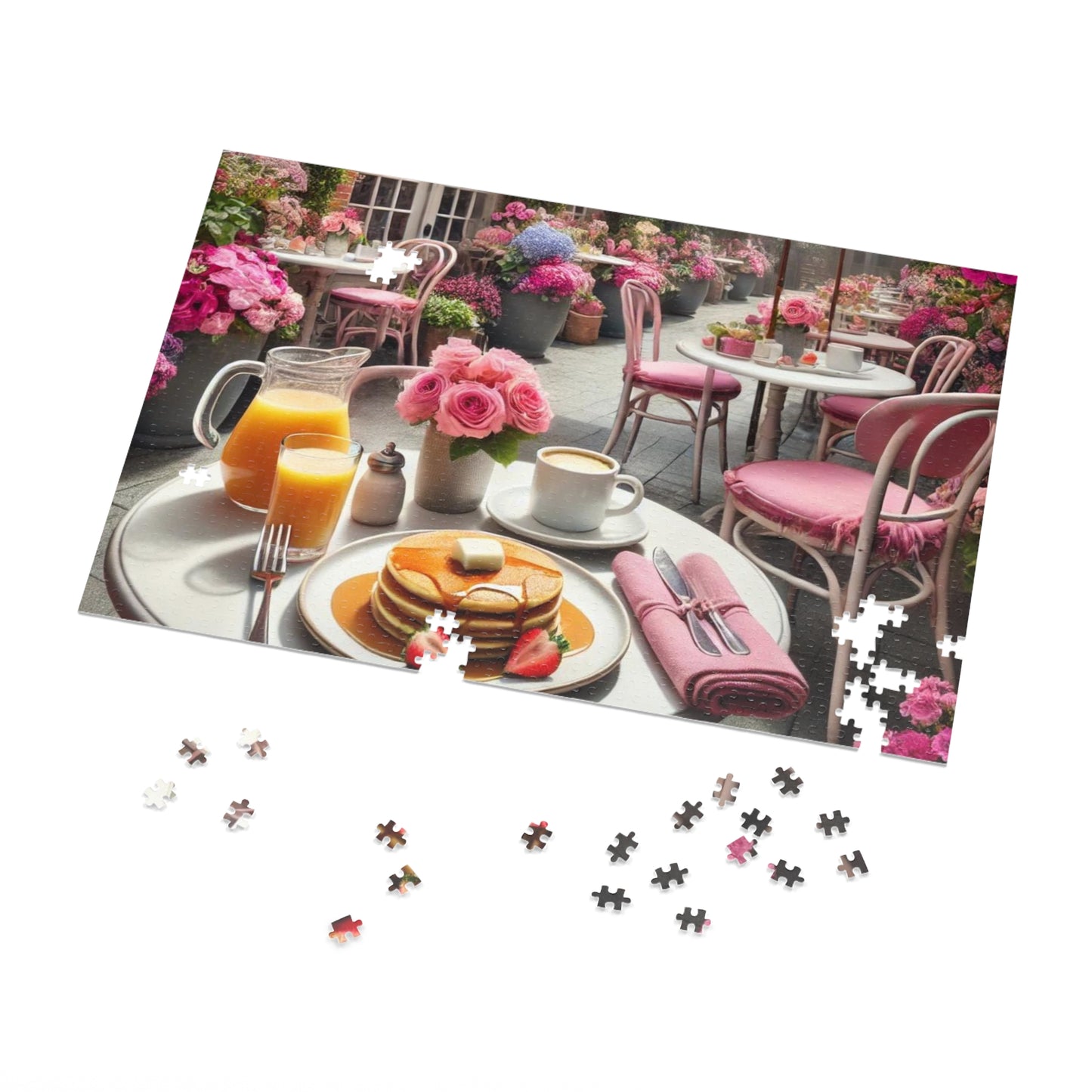 Blooming Café Bliss: Pancakes In Paradise- Jigsaw Puzzle