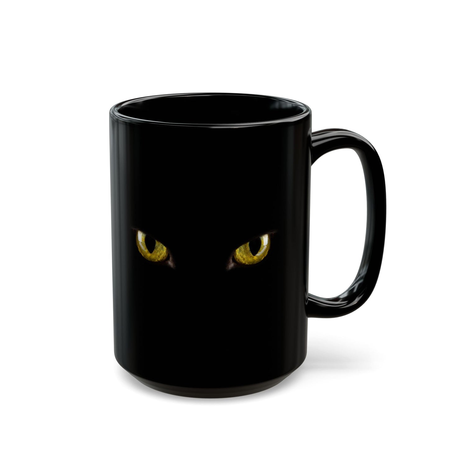 Yellow Cat Eyes Black Mug, Halloween Coffee & Tea Mug, Black Mug 11 oz and 15 oz, Perfect gift for Cat Lovers